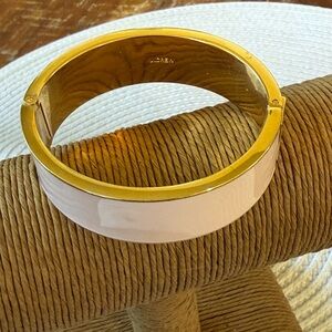J-Crew Gold-Trim  Pink Enamel Hinged Bangle Bracelet